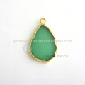 925 Sterling Silver Micron Gold Plated Green Onyx Gemstone Bezel Station Bezel Connector and Charm Manufacturer